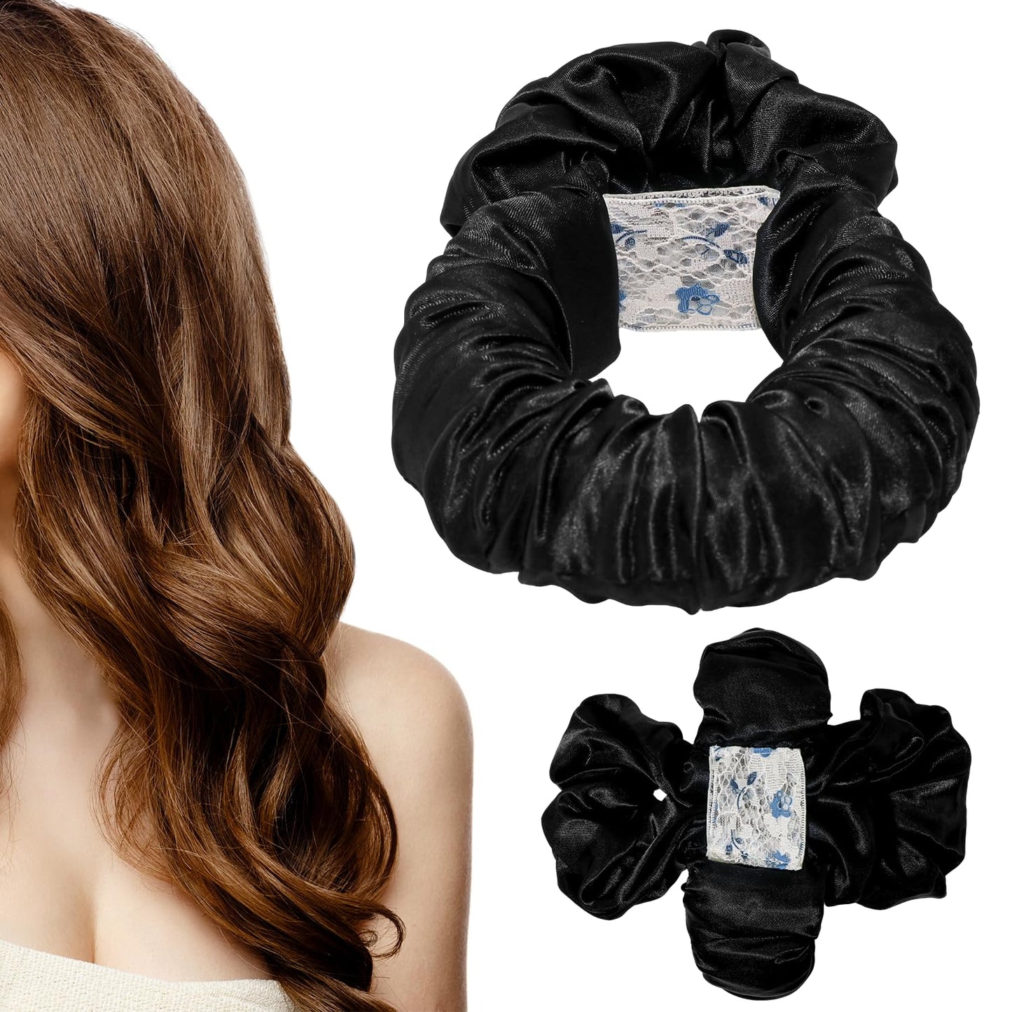 Heatless Hair Curler, Hair Curlers Overnight to Sleep In, Heatless Curling Scrunchie for Women Soft Silk Lazy Rollers Headband for Long Hair Overnight (Black, 1PCS)