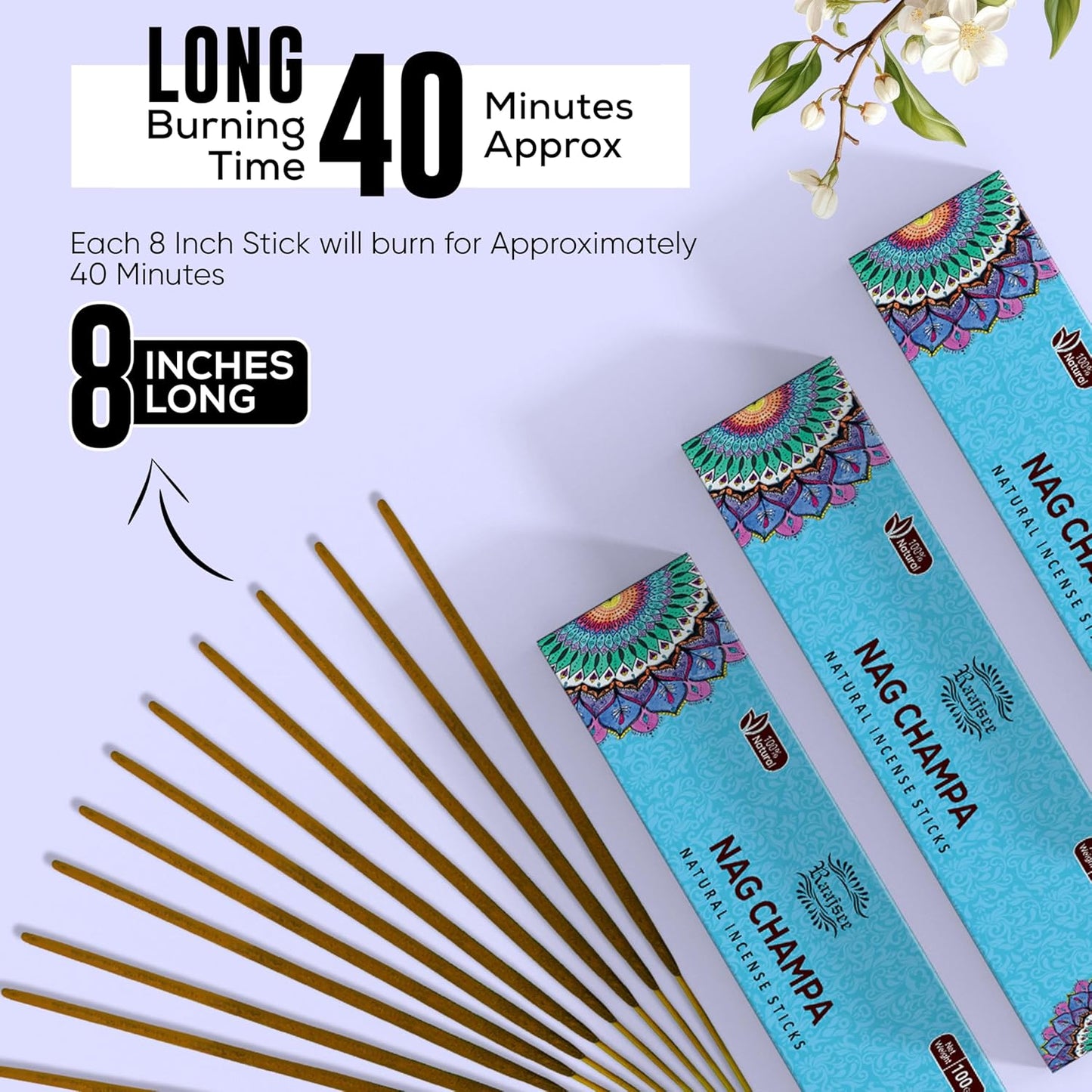 Raajsee Nag Champa Incense Sticks (180 gm), 100% Pure Organic Natural Hand Rolled Free from Chemicals - Nag Champa Incense is Perfect for Aromatherapy, Cleansing, Meditation (Pack of 12)