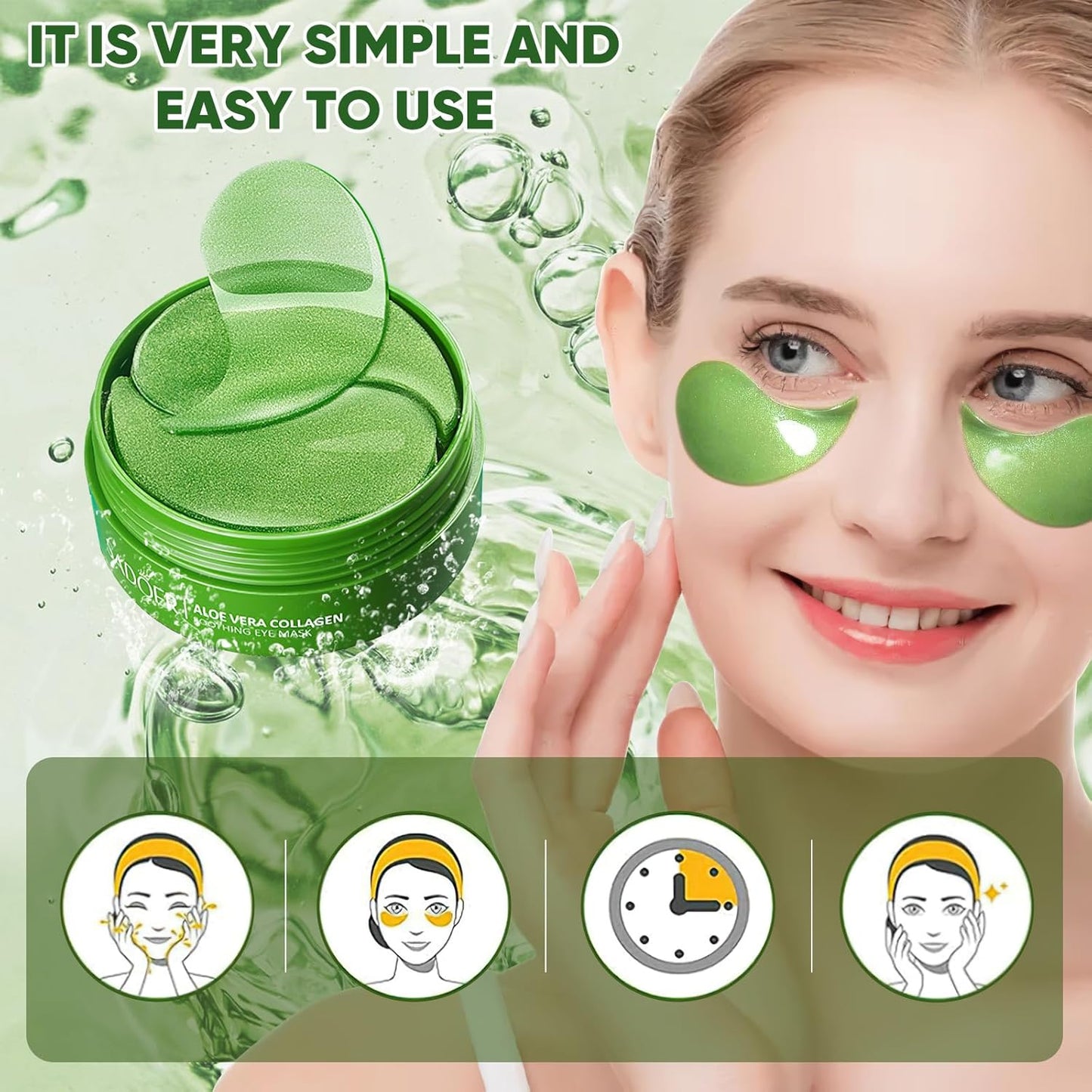 Aloe Vera Eye Mask (120 pcs) - Reduces puffiness and dark circles, firms and improves under-eye skin Under-eye patch for a rejuvenated look and minimises the appearance of fine lines and wrinkles.