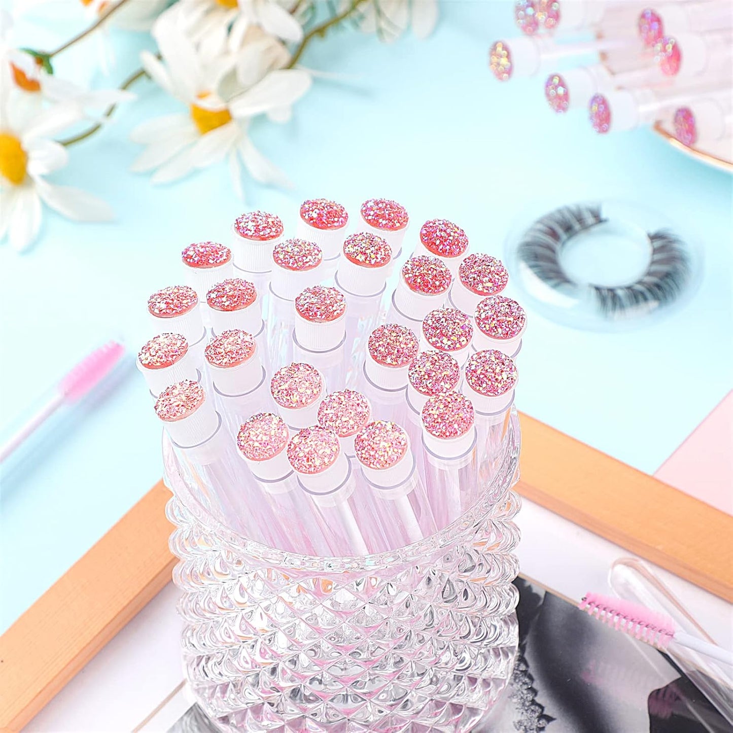 50pcs Eyelash brush Lash Wand Makeup tool Eyelash Extension supplies Cleaning brush Diamond Mascara star l pink