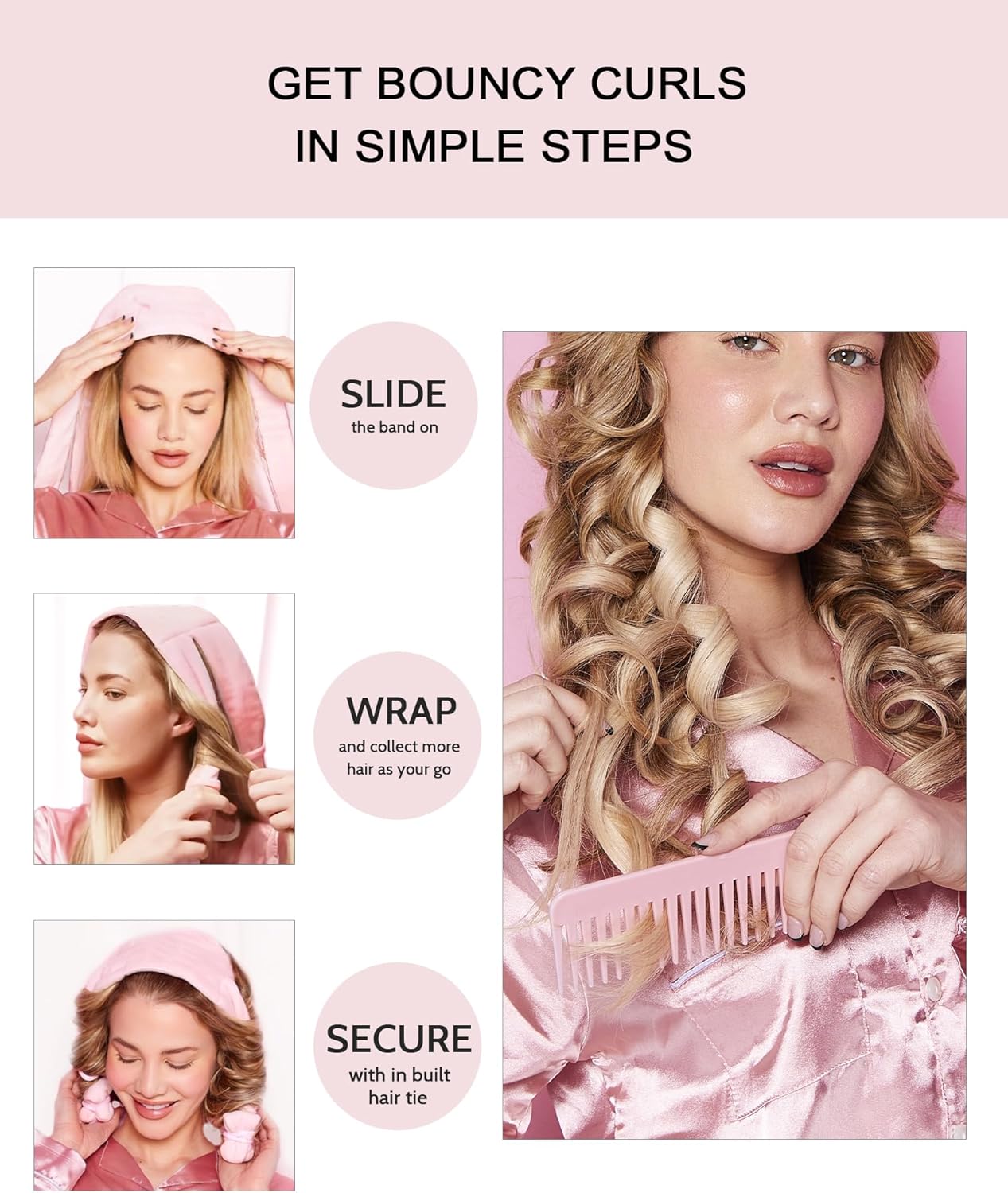 Heatless Hair Curler Curls Overnight Rods No Heat Hair Curlers to Sleep in, Soft Heatless Curling Ribbon Set with Clip Hair Rollers for Blowout Look Long Short Hair, Mulberry
