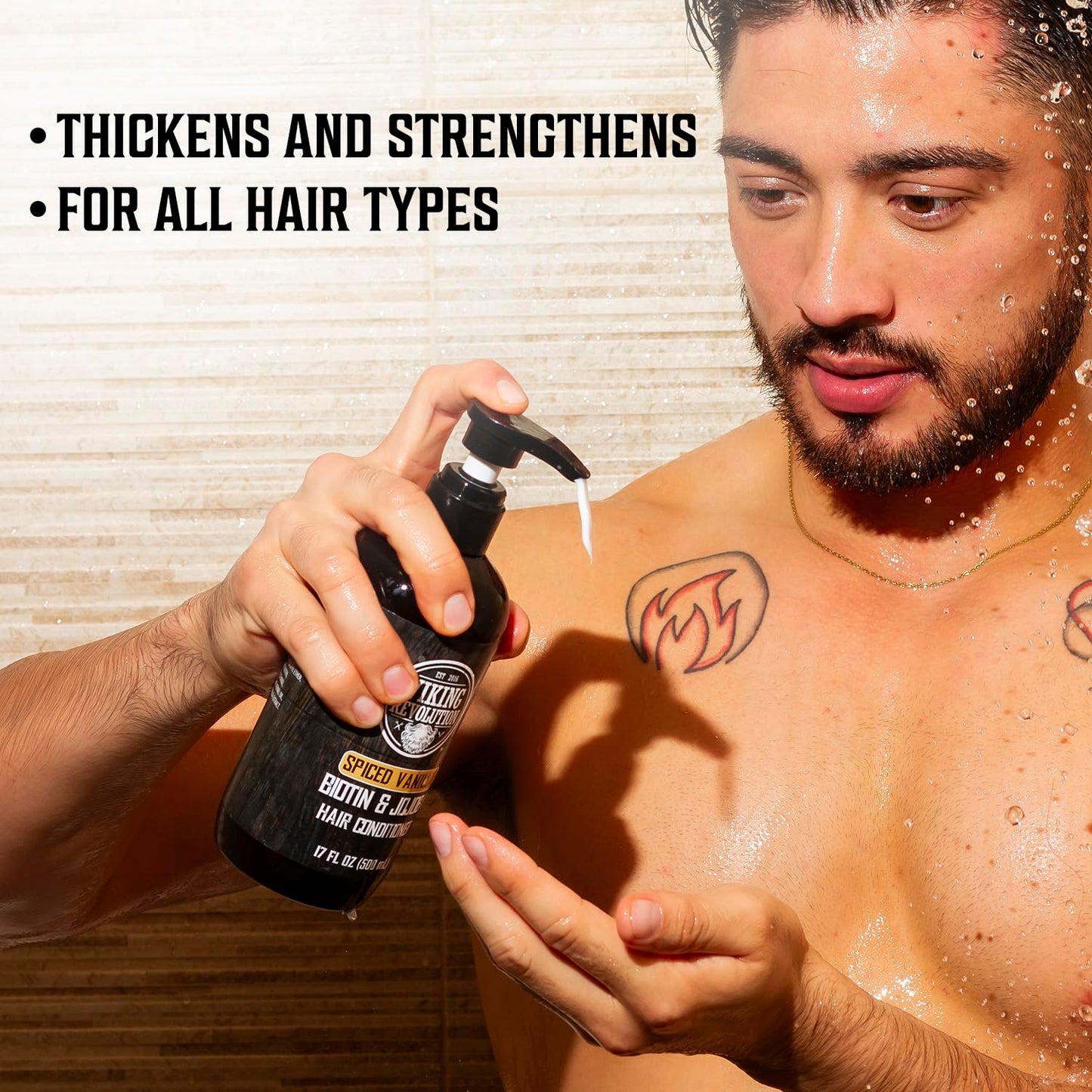 Viking Revolution Sweet Tobacco Mens Shampoo and Conditioner Set with Biotin and Jojoba Oil - Natural Hair Shampoo and Hair Conditioner for Men with Vitamin B5 - Mens Shampoo for Thinning Hair (17Oz)