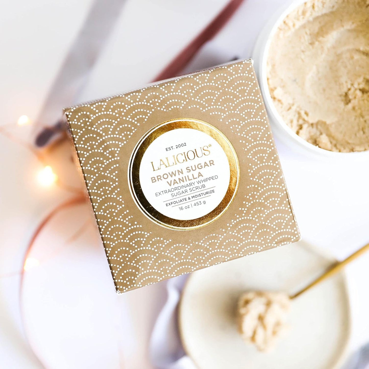 LALICIOUS Brown Sugar Vanilla Sugar Scrub, Exfoliating Body Scrub, Moisturizing Extraordinary Whipped Body Exfoliator, Gentle Exfoliating Body Scrubber Exfoliator for Radiant Skin, No Parabens - 16oz