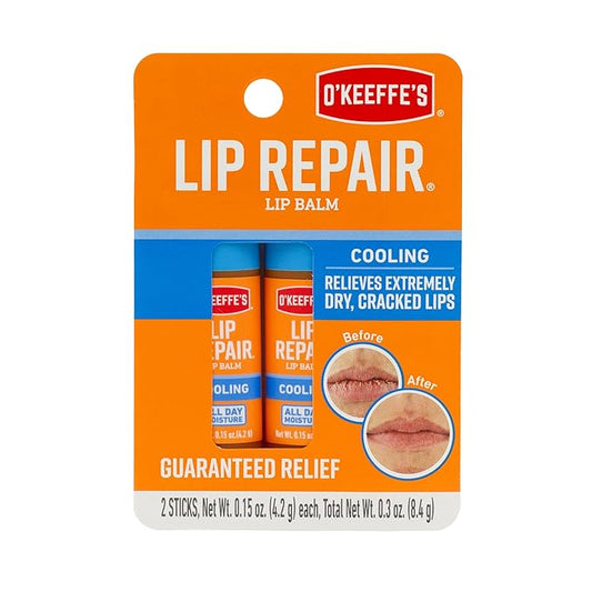 O'Keeffe's Cooling Relief Lip Repair Lip Balm for Dry, Cracked Lips, Stick, Twin Pack