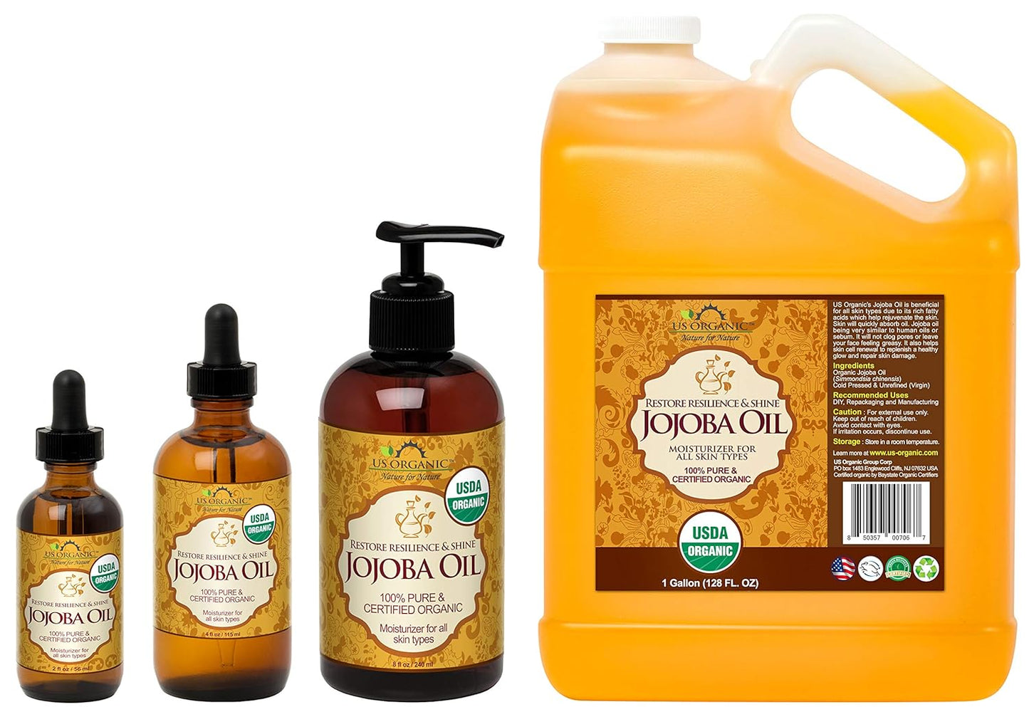 US Organic Jojoba Oil, USDA Certified Organic,100% Pure & Natural, Cold Pressed Virgin, Unrefined, Haxane Free, Sourced from Middle East Directly (Medium (4oz, 115ml))