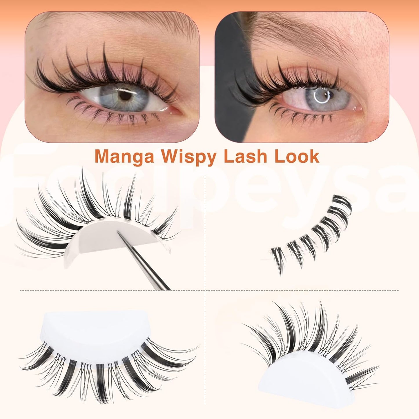 Focipeysa Manga Lash Clusters Wispy Cluster Lashes 140pcs Clusters Lash Extensions with Bottom Lashes 10-18mm Mixed D Curly Individual Eyelash Extensions Spiky DIY Lash Extension at Home