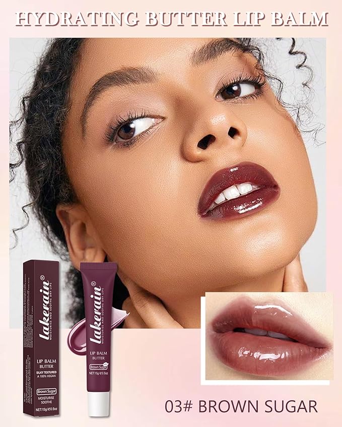 Lip Butter Balm Brown Sugar, Hydrating Tinted Butter Lip Gloss,Clear Lip Mask Lip Care Moisturizer,Smooth Lip Treatment, Non-Sticky Jelly Glow Reviver Fat Lip Oil,Thanksgiving Makeup Gift for Women-03