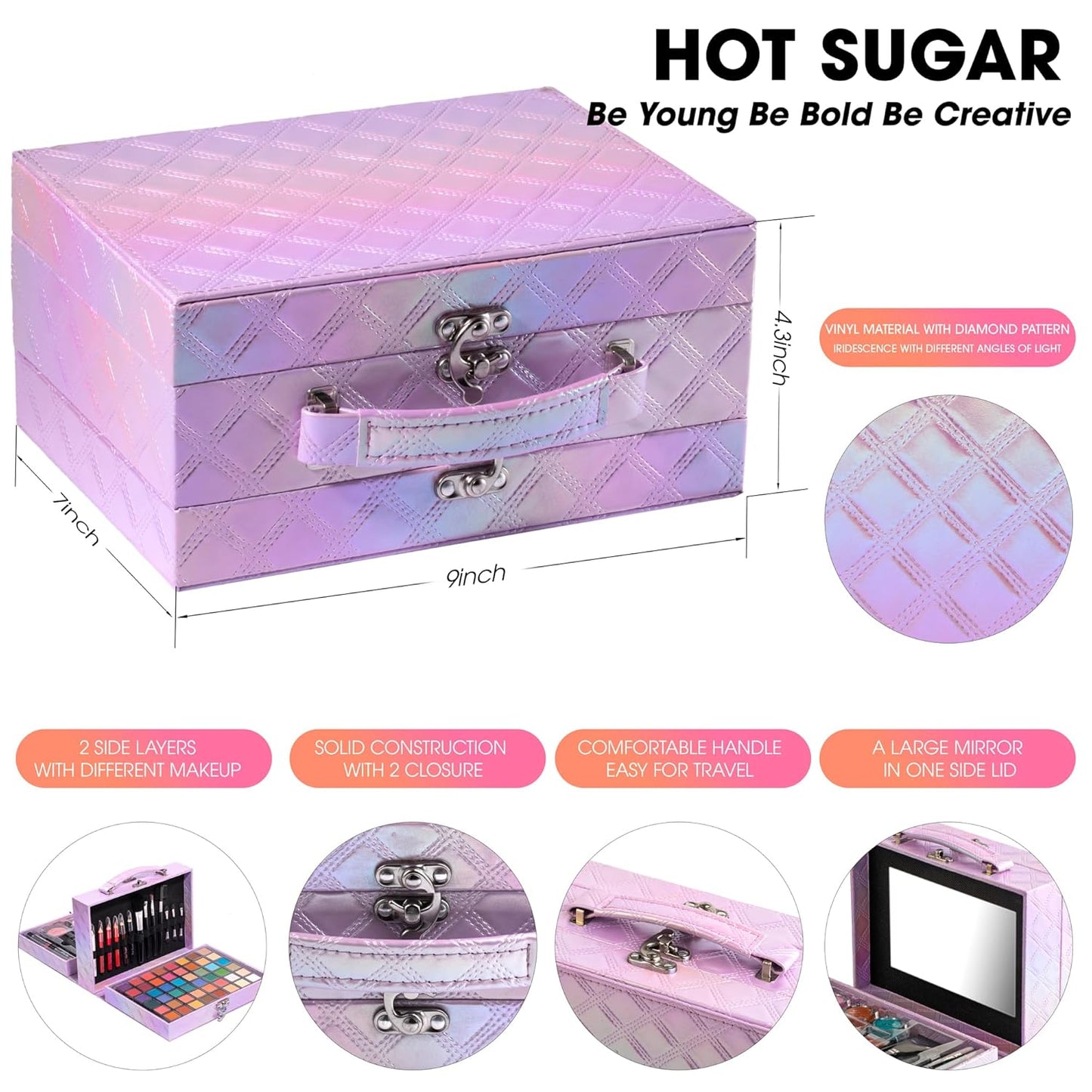 Hot Sugar Makeup Kit for Preteen Girls 10-12, Birthday Christmas Makeup Gift Set for Teens 16-18, All in One Beginner Makeup Kit for Women Full Kit (Purple Diamond)