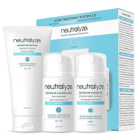 Moderate To Severe Acne Treatment Kit 2.0 - Maximum Strength Acne Kit, 2% Salicylic Acid, 2% Mandelic Acid & Nitrogen Boost Skincare Technology - Acne Treatment for Teens & Adults (90+ Day)