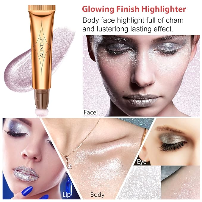 Liquid Highlighter Beauty Wand, Highlight Bronzer Stick with Cushion Applicator, Smooth Shimmer Finish, Lightweight Silky Cream Face Makeup Stick, Cruelty-free (Celestral)