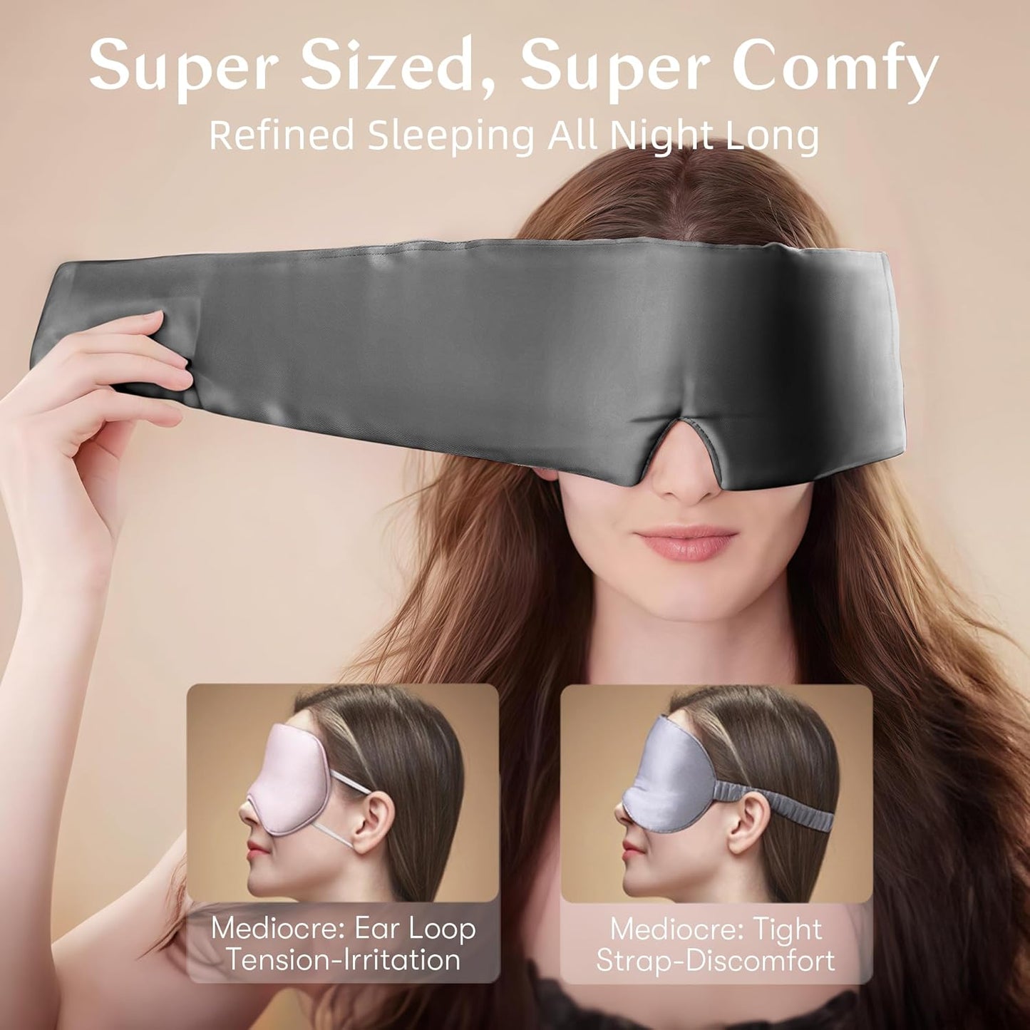 Silk Sleep Mask for Women and Men, Side Sleeper, 22 Momme Pure Mulberry Silk Total Blackout 100% Mulberry Eye Mask with Adjustable Headband Full Size, Eye Masks for Sleeping and Travel