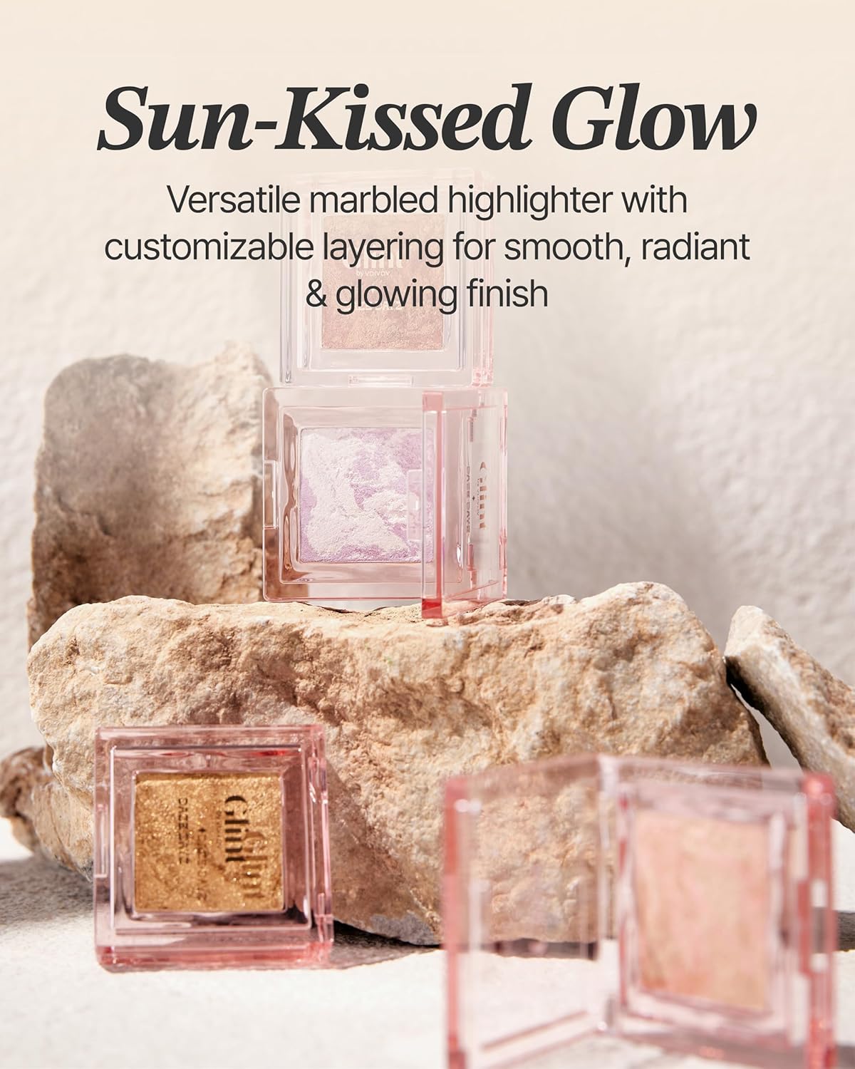 Glint Marble Highlighter (Afternoon Bronze, 0.08oz) - Korean Makeup. Inspired Baked for Smooth, Radiant Glow, Long-Lasting Wear. Enriched with Micro Pearl Particles