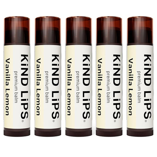 Kind Lips Lip Balm - Nourishing & Moisturizing Lip Care for Dry Lips with Shea Butter, Beeswax & Vitamin E | Vanilla Lemon Flavor | 0.15 Oz (Pack of 5)