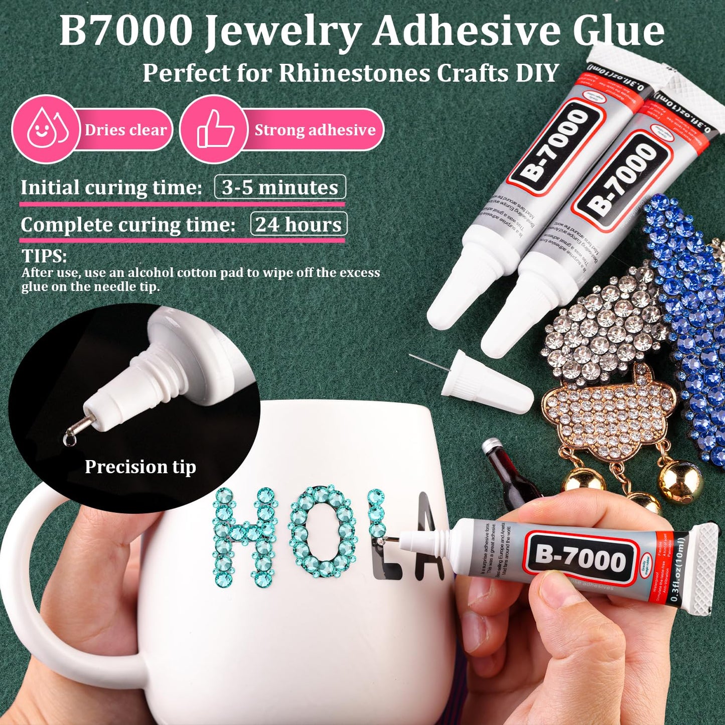 Resin Rhinestones for Crafting with B7000 Jewelry Glue, 2 Boxes Aquamarine Flatback Crystals with 3Pcs 10ml Glue for Bedazzling Crafts DIY Nail Art Makeup, Gems for Clothing Shoes