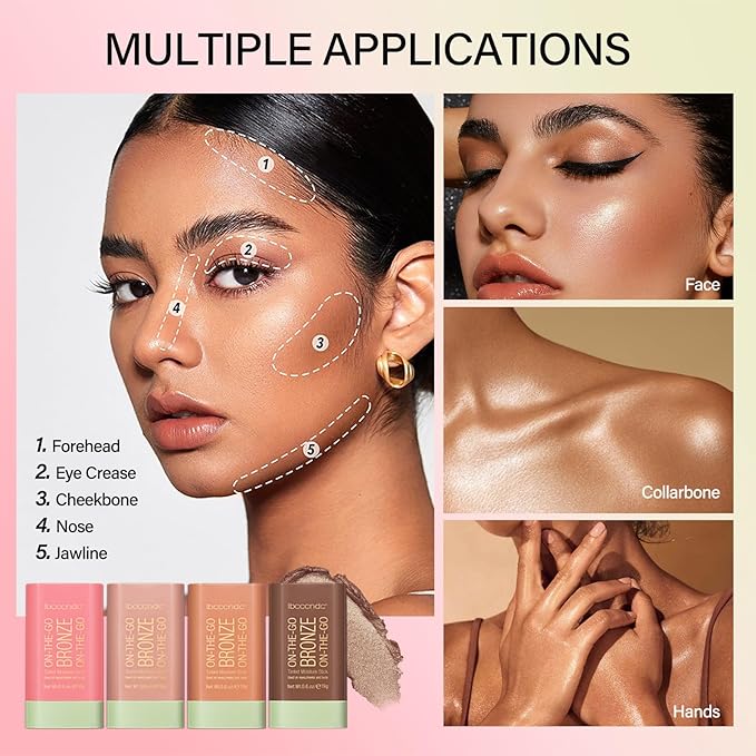 MEICOLY Cream Bronzer Stick, Natural Highlight Contour Makeup,Face Highlighter Stick,Contour Stick Facial Contouring Stick,Buildable Face Bronzer Face Shaping,Waterproof,02 Soft Glow