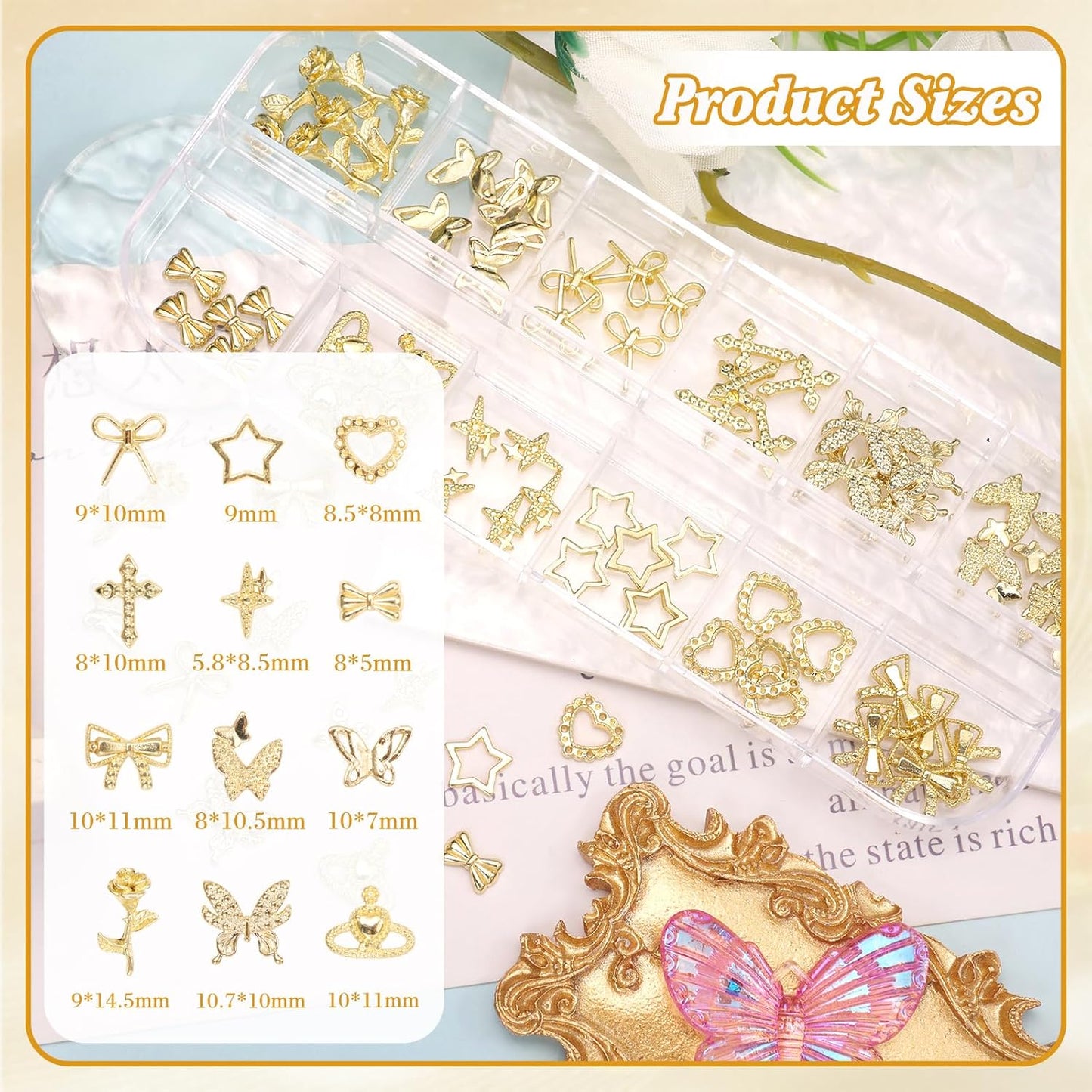 Cross Star Gold Nail Charms, 3D Cross Star Nail Charm Flower Bow Alloy Nail Art Charm, Gold Half Pearls Beads Gems for Nails Art Y2K Supplies