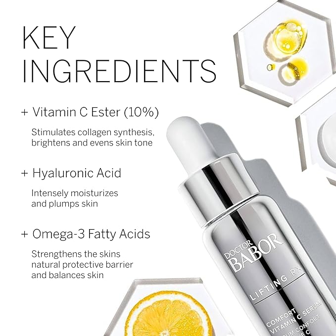 DOCTOR BABOR Lifting RX Comfort Vitamin C Serum, Infused with Hyaluronic Acid to Hydrate & Plump, Even Skin Tone, Reduces Fine Lines & Wrinkles, 20 ml