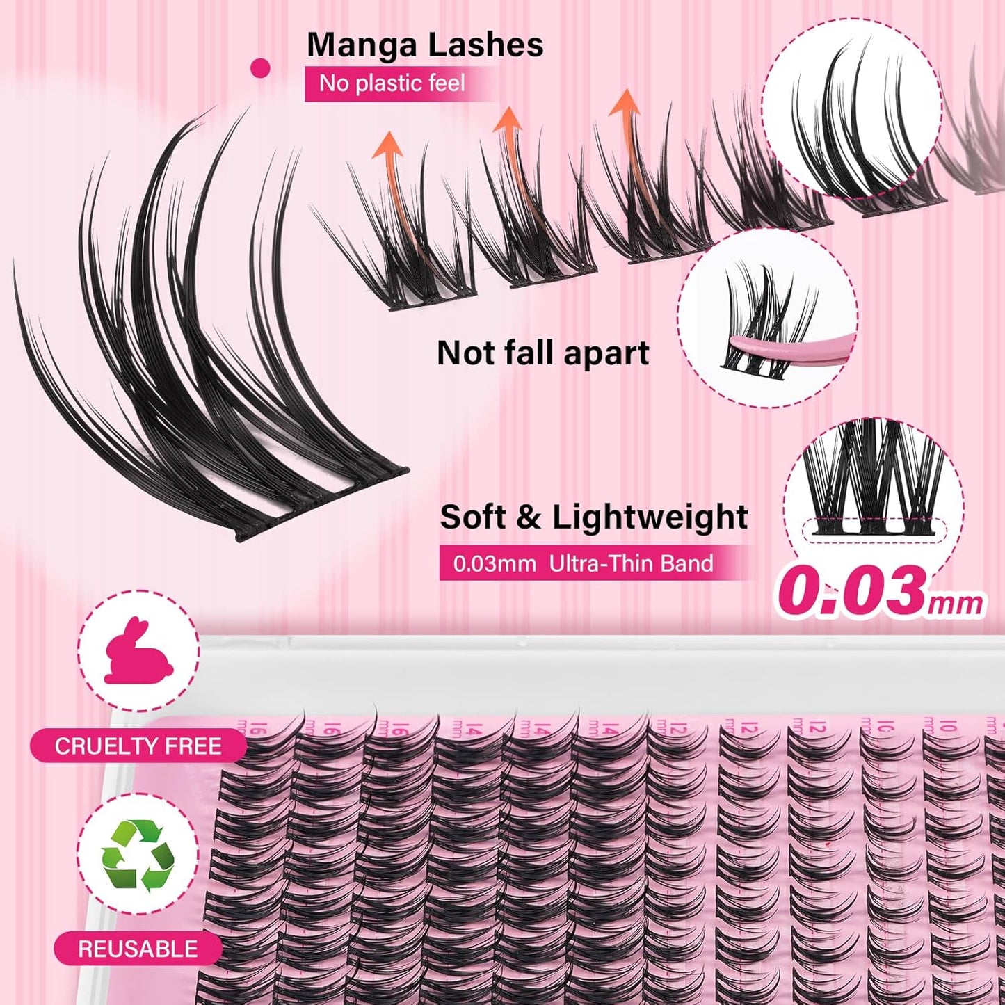 PRO LASHBEAUTY Lash Clusters, Eyelash Clusters 8-18 Mixed Cluster Eyelash Extensions Mixed Lash Extension Reusable Soft & Comfortable (Dewy,8-18mix)