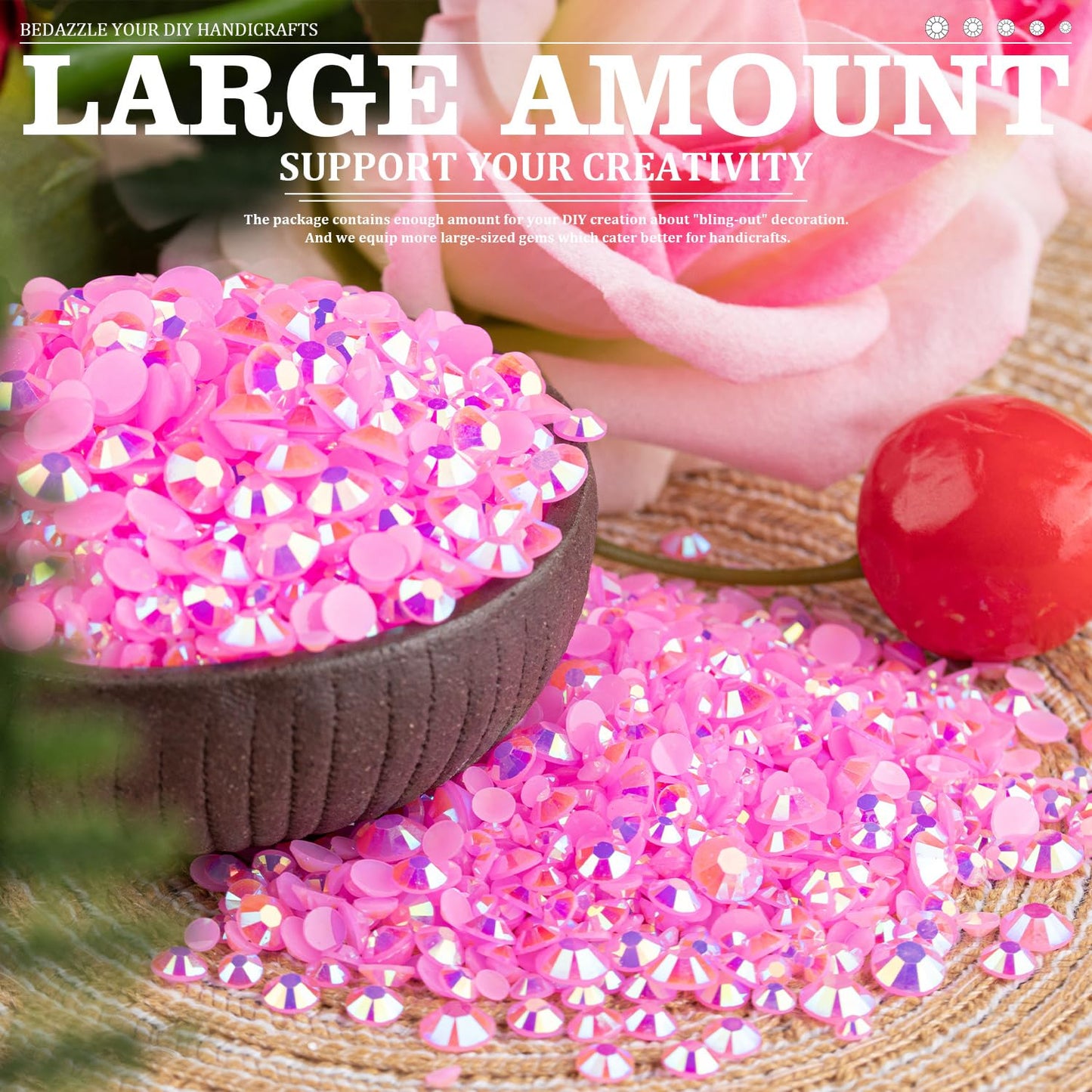 Resin Rhinestones Crafting, 2/3/4/5/6mm Flatback Jelly Rhinestones, 3 Box Pink AB Non Hotfix Crystal Gems for Bedazzling Crafts Mugs Tumblers Clothes Makeup Nail