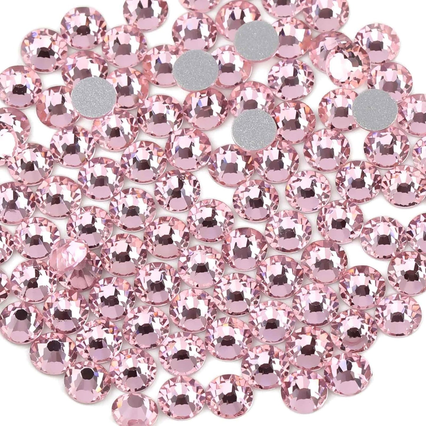 beadsland 288 Piece Flat Back Crystal Rhinestones Round Gems, Light Pink (SS30(6.3-6.5mm))