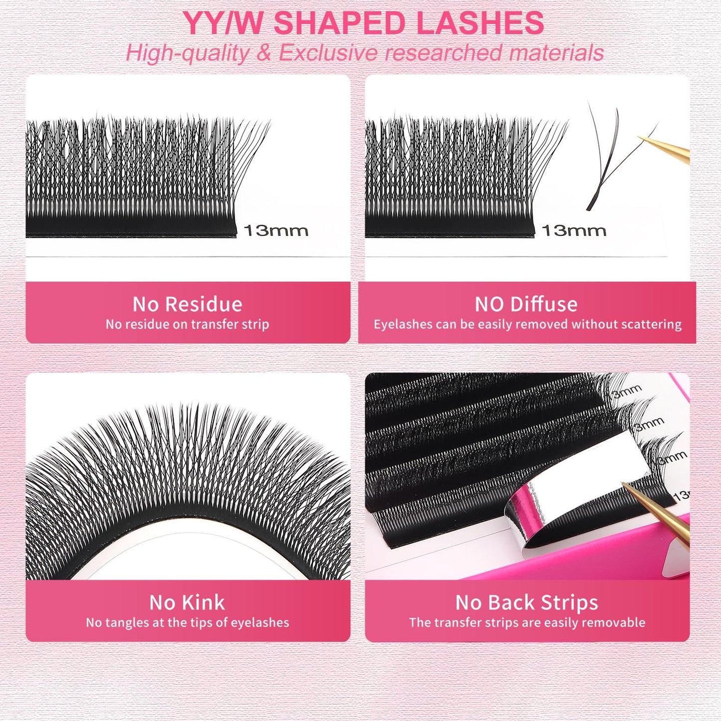 Lash Extensions Three Core Tips 3D Eyelash Extensions W Shape 0.07mm Thickness D Curl 10mm Premade Fans Easy Fan Volume Lashes Matte Black Crisscross(W-3D-Three Core-0.07-D,10mm)