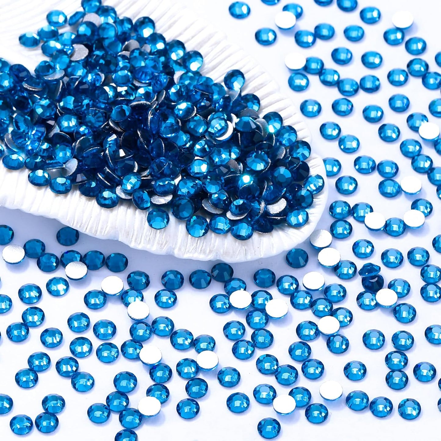 Capri Blue Flatback Rhinestones, Glass Rhinestones for Nail Art and Craft, Glue Fix, Loose Crystal Gemstones(Capri Blue, SS6, 1440pcs, 1.9-2.0mm)
