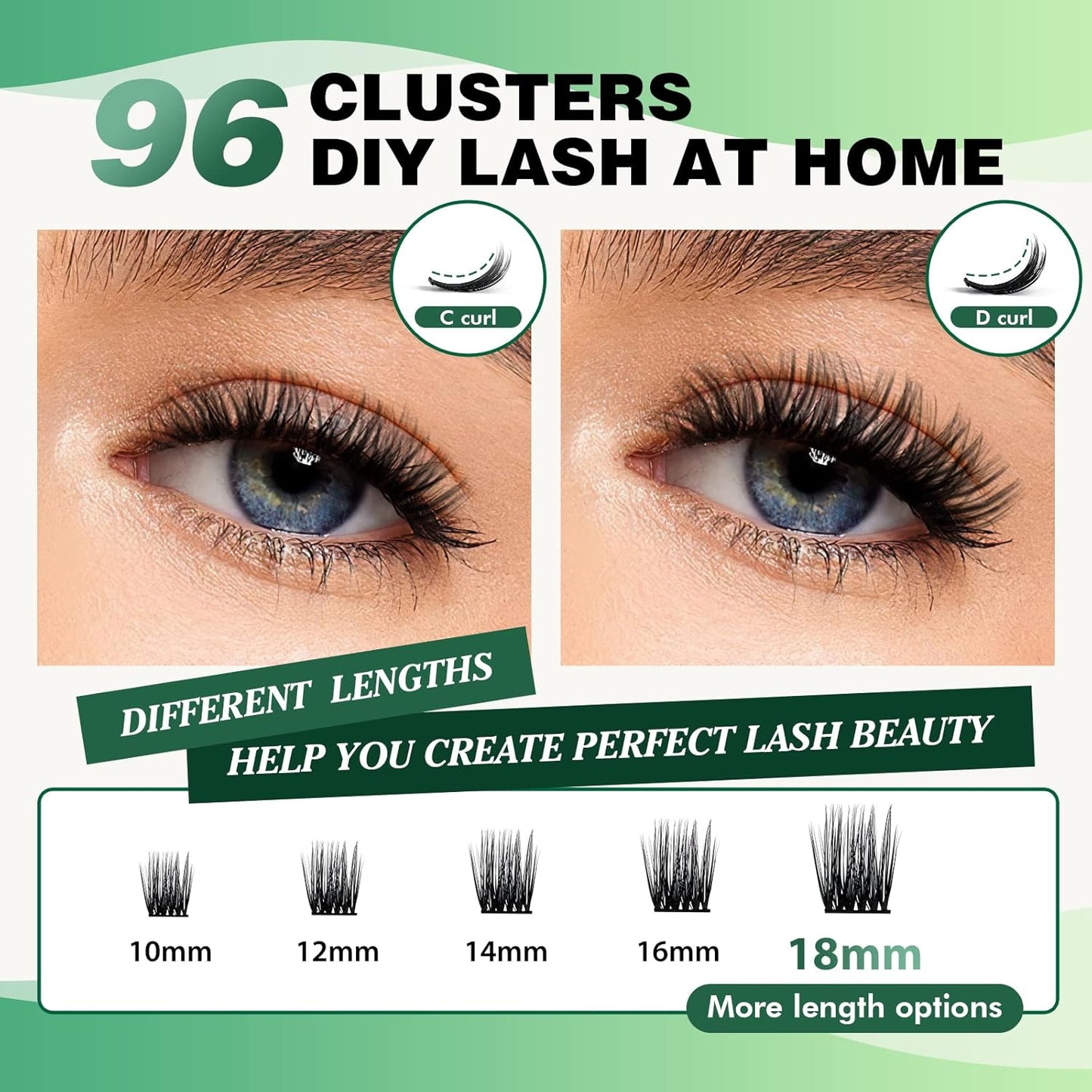 Lash Clusters 96pcs Individual Lashes D Curl 14mm Cluster Lashes KEYYOU Volume Wispy Lash Extension Soft&Comfortable Easy DIY at Home(Y12 D-14mm)