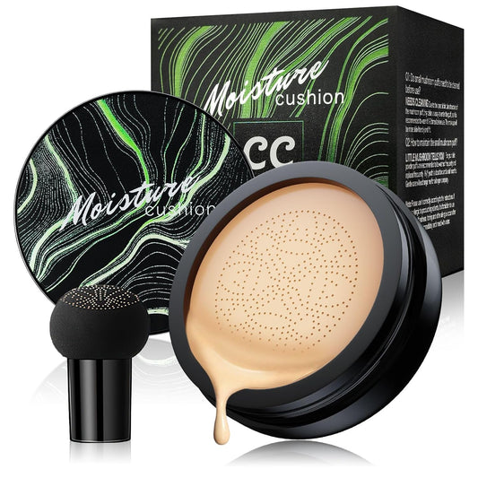 Mushroom Head Air Cushion CC Cream - BB Cream Foundation Makeup Concealer Moisturizing Oil Control, Long-Lasting & Waterproof, Easy Makeup Even Skin Tone (Natural, 3.21 Ounce (Pack of 1))