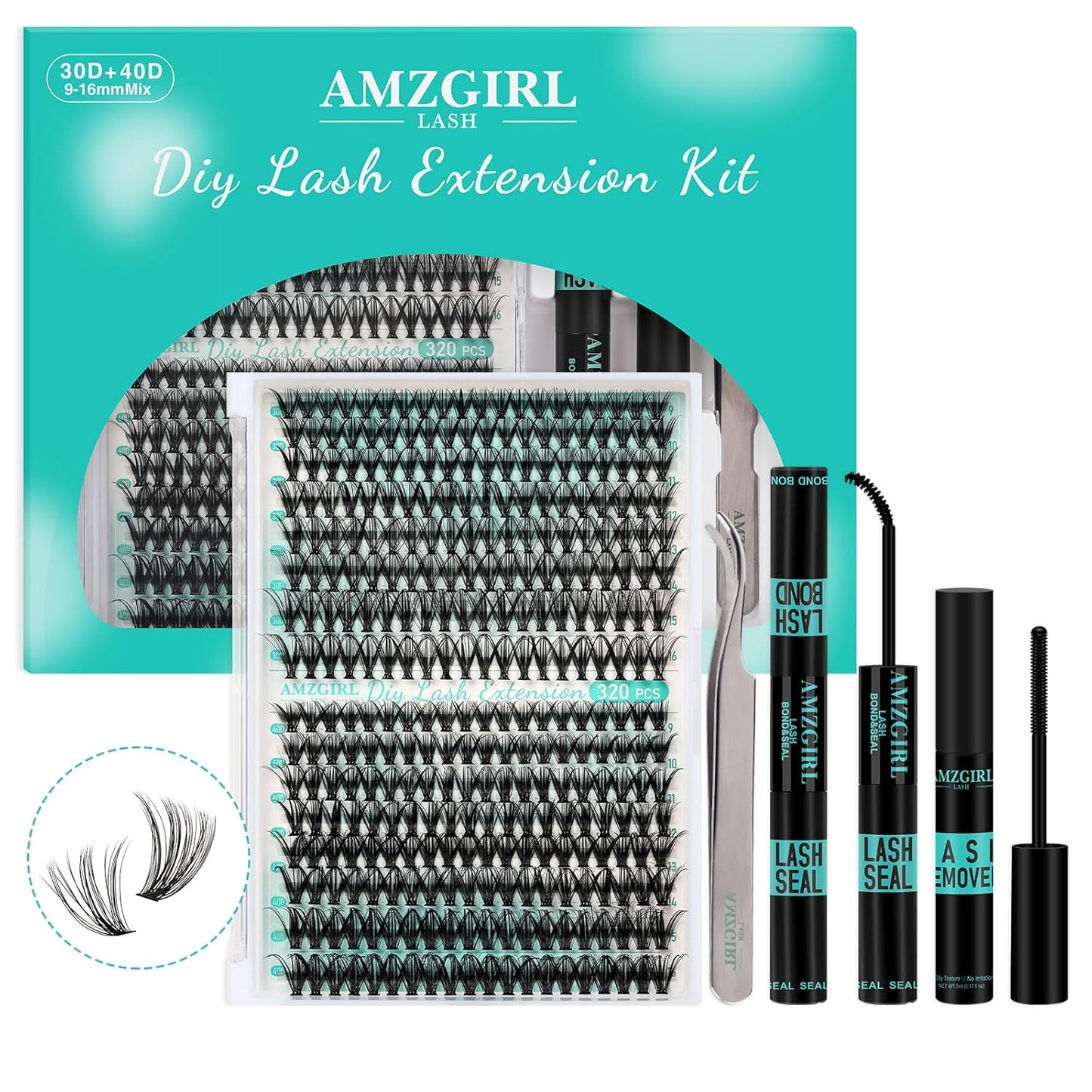 Lash Clusters Kit 320Pcs,DIY Individual Lashes Extension Kit,Lash Bond And Seal,Lash Remover For Eyelashes Extensions,Lash Applicator Tool For False Eyelash Cluster Kit At Home(3040D,D-Mix9-16mm Kit)
