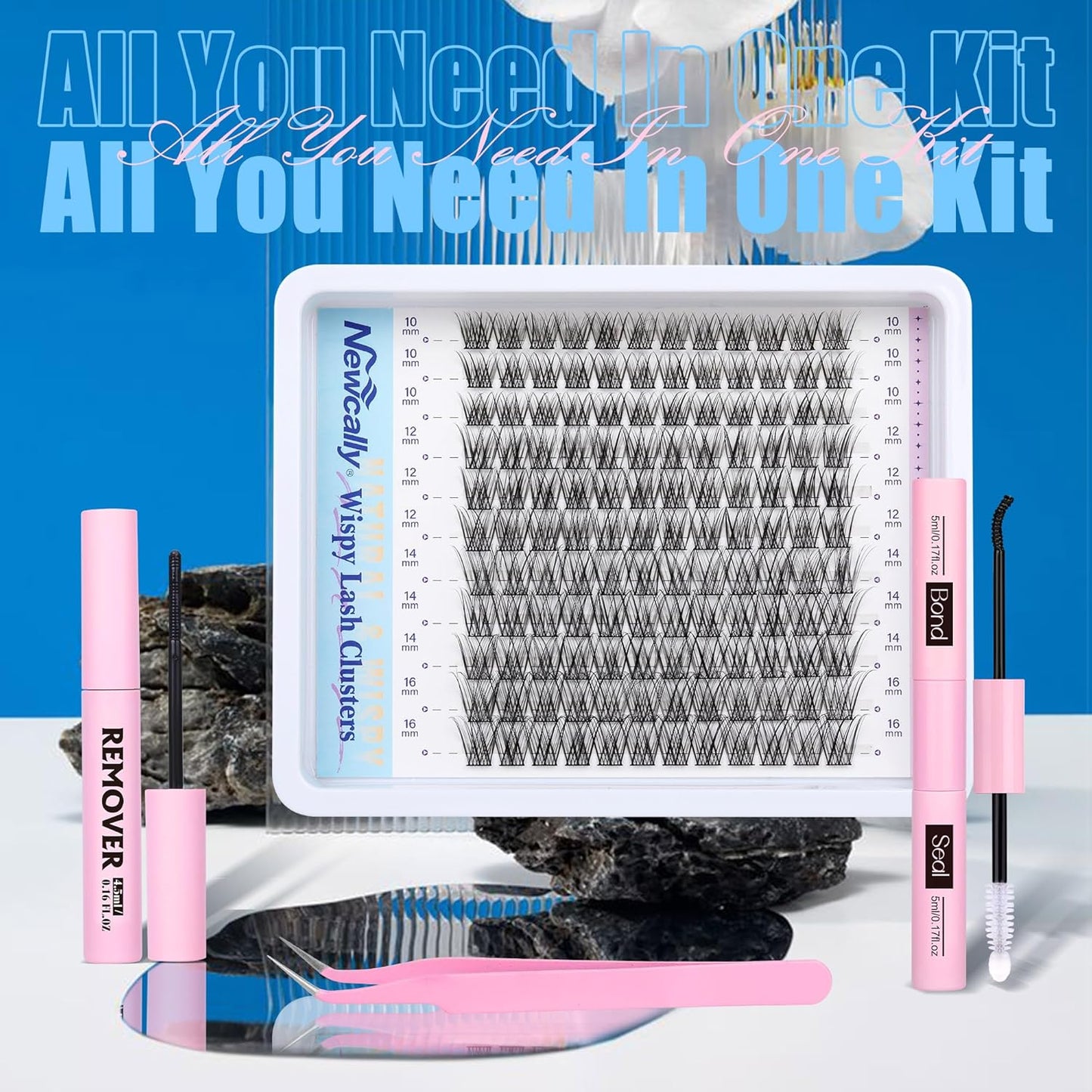 Cluster Eyelash Extensions Kit Lash Clusters Kit Natural Wispy Individual Lashes Kit C-curly DIY Lash Extension Kit 10-16MM Eyelash Clusters Kit with Lash Remover by Newcally
