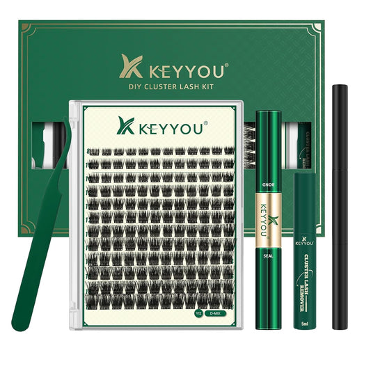 DIY Lash Extension Kit KEYYOU 144pcs Lash Clusters Eyelash Extension Kit with Mascara Brush Bond and Seal Lash Remover Lash Applicators Lash Brush for DIY Lash Extensions (Y12 Kit)