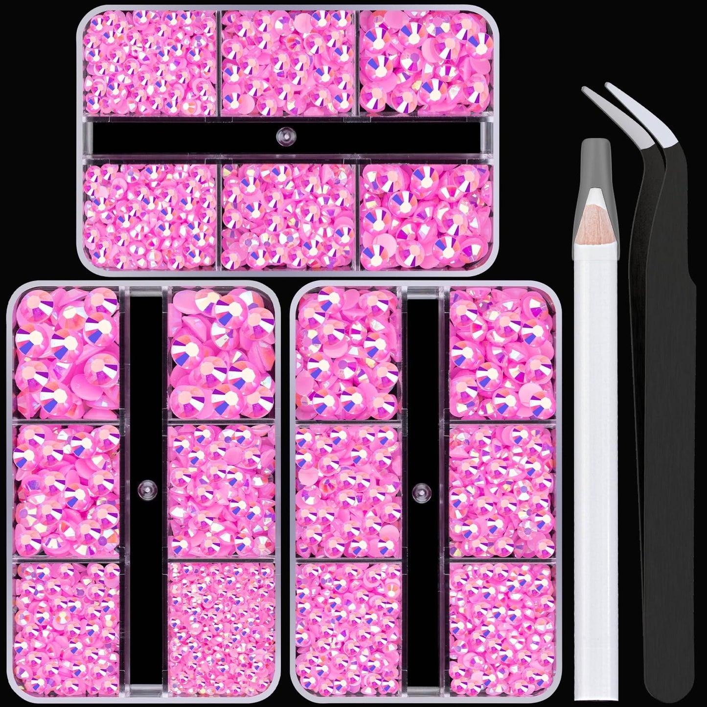 Resin Rhinestones Crafting, 2/3/4/5/6mm Flatback Jelly Rhinestones, 3 Box Pink AB Non Hotfix Crystal Gems for Bedazzling Crafts Mugs Tumblers Clothes Makeup Nail