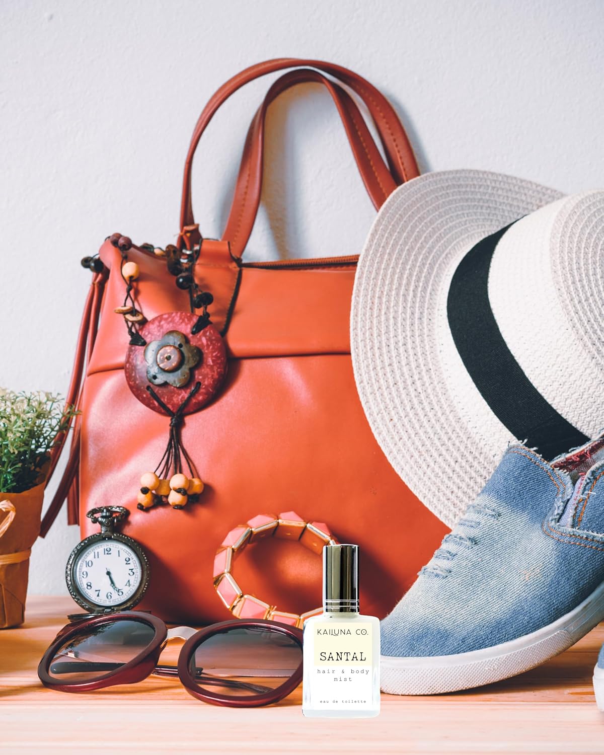 Santal Natural Hair & Body Mist Spray, Pure Essential and Fragrance Oils, Alcohol-Free, Handmade in California, 0.5Fl Oz