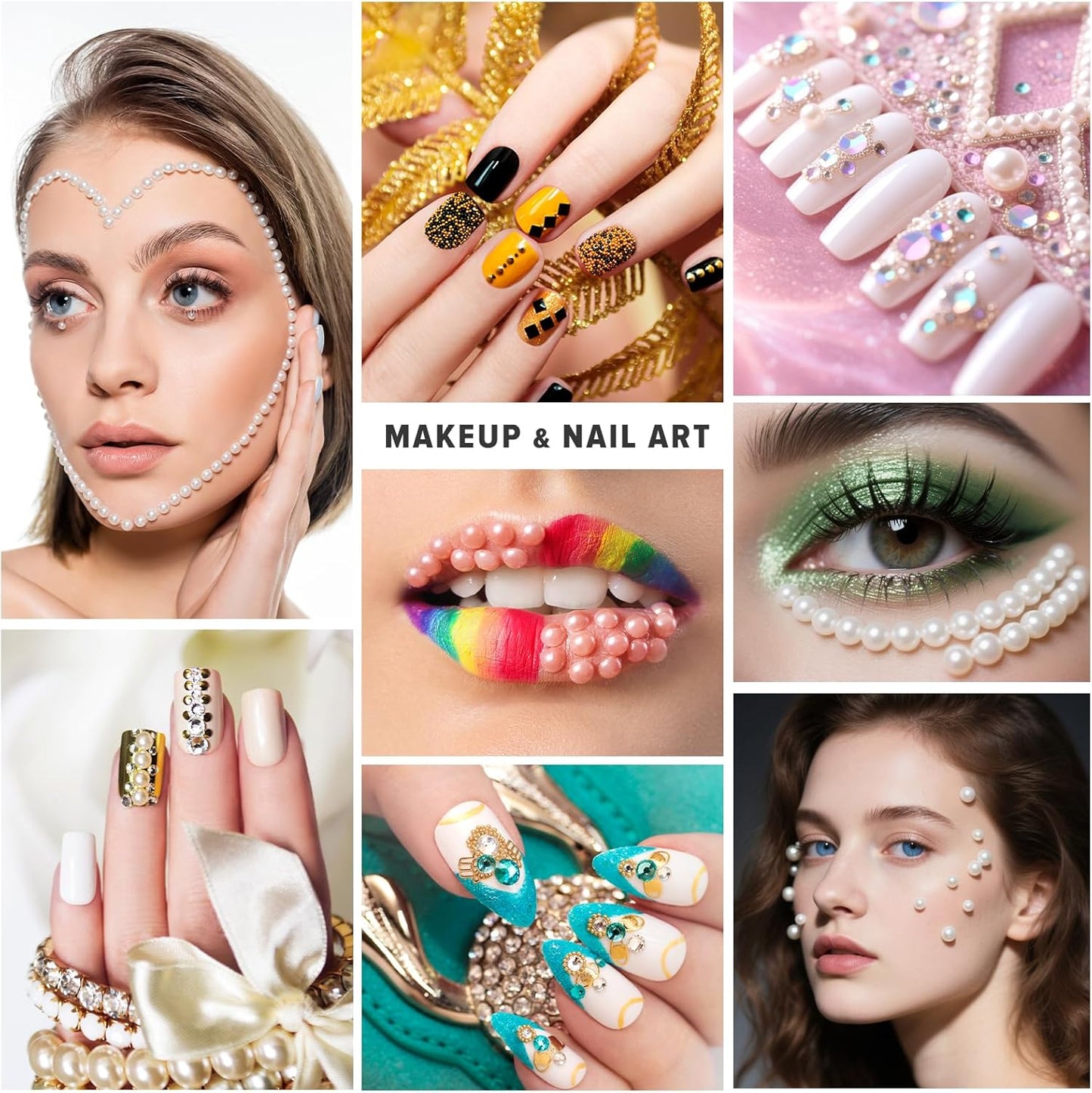 80g Mix Flatback Pearls and Rhinestones for Crafts Silver Gray White Mixed Size 2mm-10mm Half Round Pearls Rhinestones for Nail Art Tumblers Shoes DIY Bedazzling with Tweezers Wax Pen