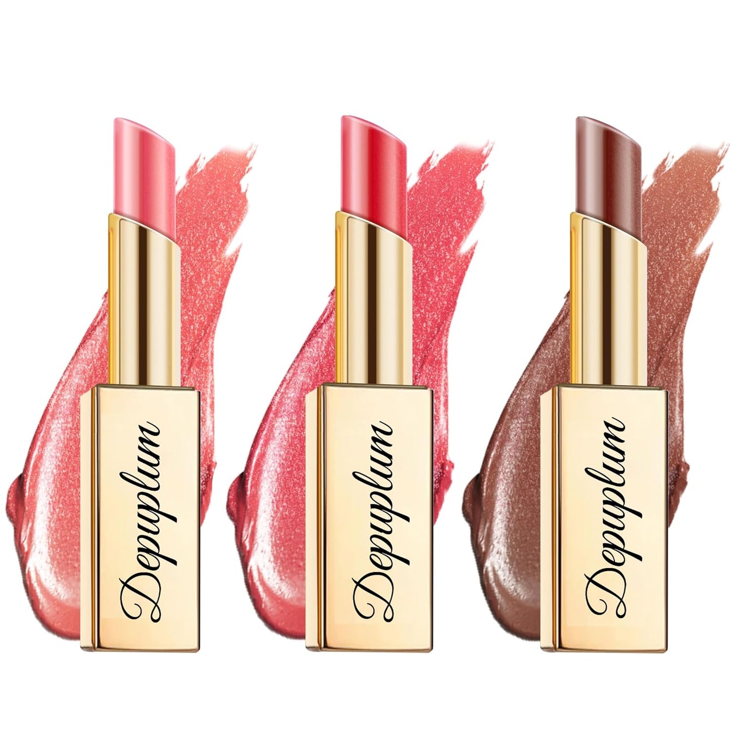 Pink Red Brown Lipstick Set for Women Shimmer Tinted Lip Balm Hydrating Moisturizing Lipstick Cruelty Free Lip Makeup, DM107/108/117