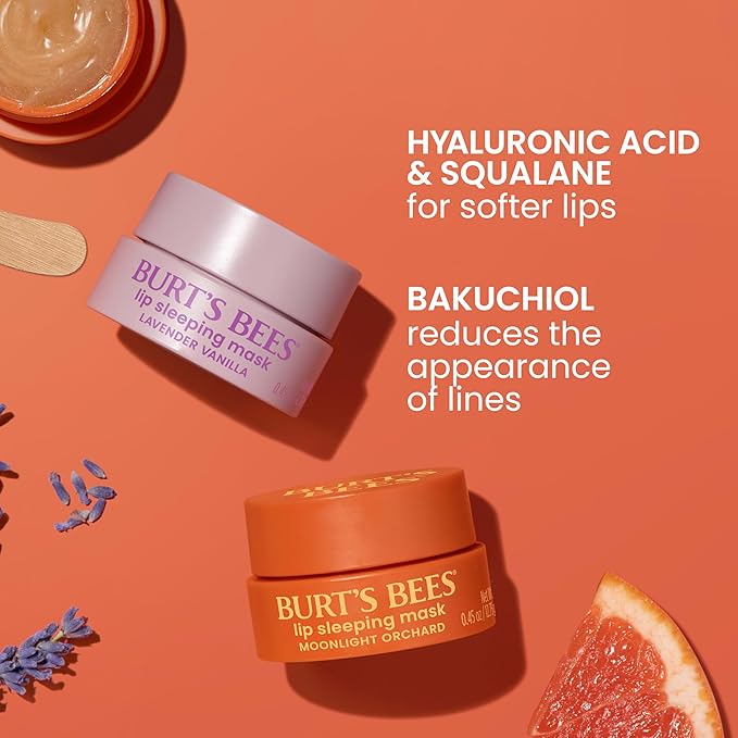 Burt’s Bees Lavender Vanilla Lip Sleeping Mask, With Hyaluronic Acid and Squalane Moisturizer To Instantly Hydrate Lips, Overnight Lip Mask, Lip Treatment, 0.45 oz.