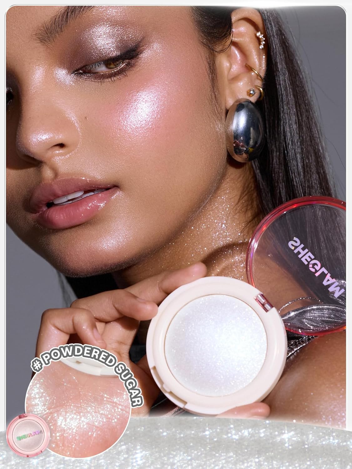 SHEGLAM Glowchi Bouncy Highlighter Mochi-like Formula Highlighter Long-lasting Shimmer Makeup-Powdered Sugar