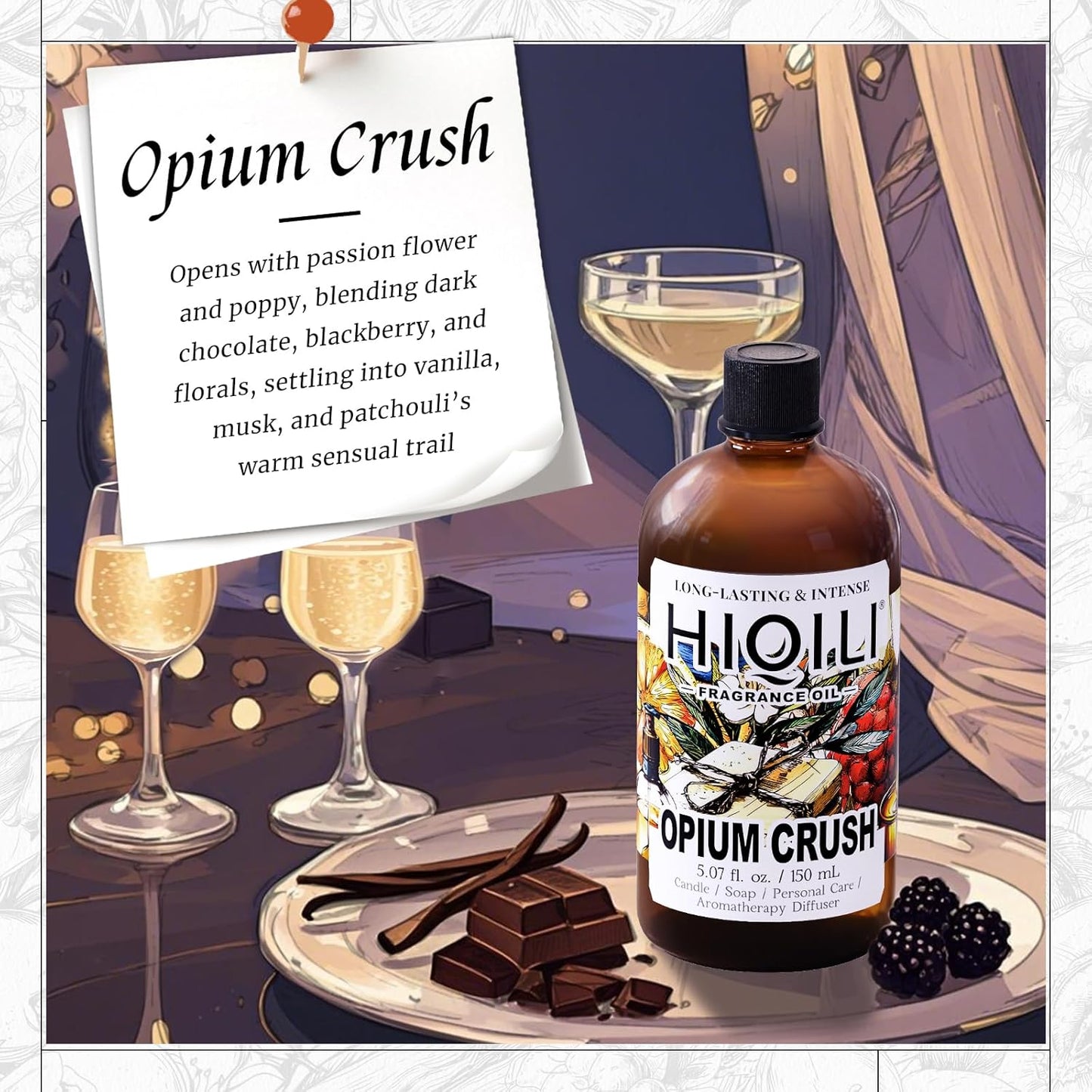 HIQILI Opium Crush Fragrance Oil for Candle, Soap Making, Floral Scent, Essential Oil Diffuser Use, Hair Care - 5.07 Fl Oz