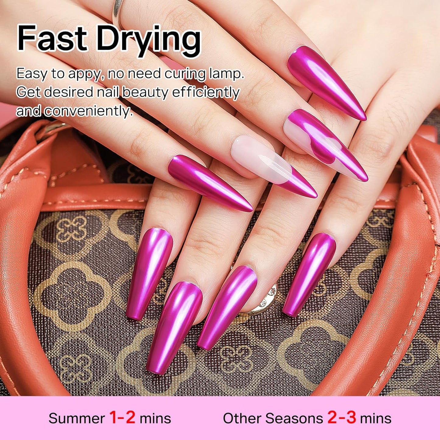 MIZHSE Rose Red Mirror Nail Polish, Quick Dry Metallic Nail Polish, Air Dry Fast Chrome Nail Lacquer Bright Color Oil-based Nail Art Manicure DIY Home