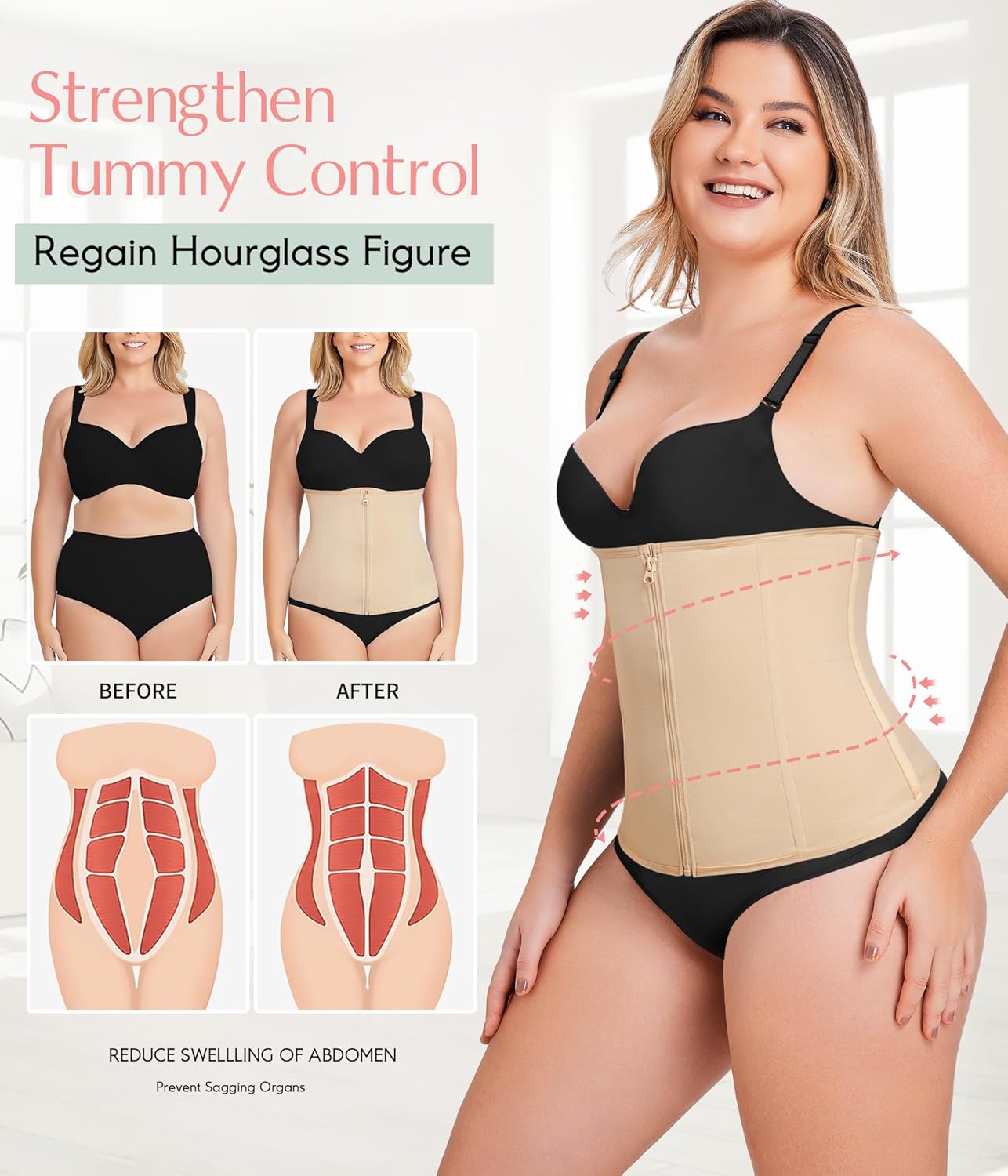 MERYOSZ Waist Trainer Corset Zipper Tummy Control Shapewear Breathable Waist Cincher for Women Body Shaper Sport Girdle