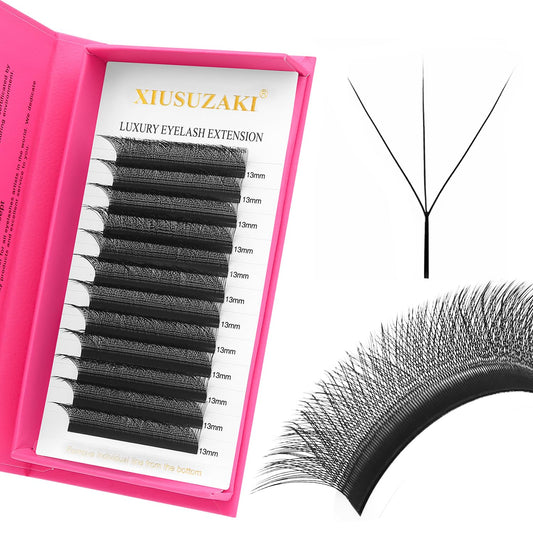 W Lash Extensions Supplies 3D Eyelash Extensions W Shape 0.07mm Thickness C Curl 10mm Premade Fans Easy Fan Lashes Volume Matte Black 12 Rows Crisscross Eye Lashes(W-3D-0.07-C,10mm)