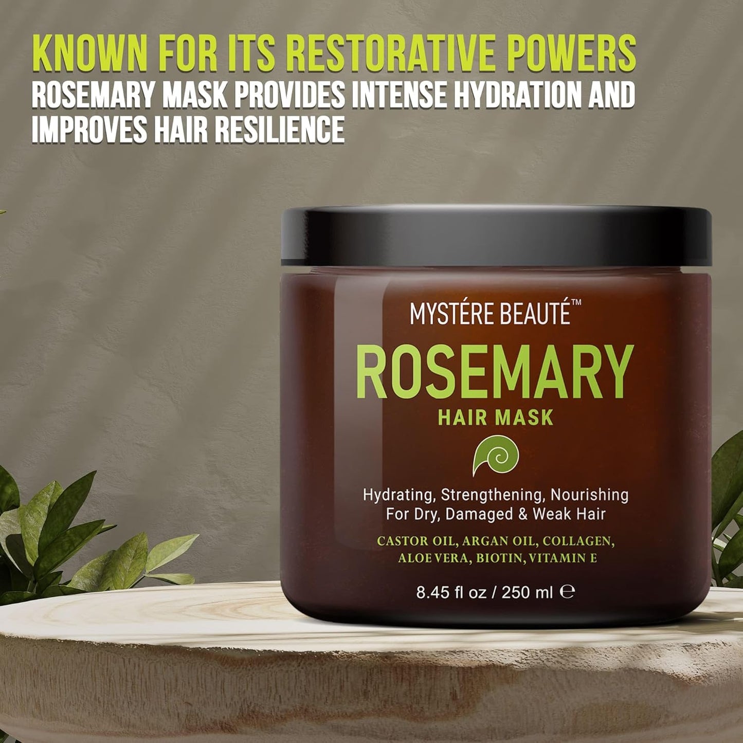 Rosemary Deep Conditioning Hair Mask for Dry Damaged Hair and Growth with Collagen Argan Oil - Rosemary Oil Leave in Conditioner aceite de romero puro y natural 8.5 fl oz x 2 Pack