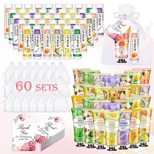 60 Pack Hand Cream Bulk and Lip Balm Bulk Sets, Bridal Shower Gifts, Bridesmaid Gifts and Baby Shower Party Favors for Guests, Employee Appreciation Gifts, Birthday Gifts and Small Gifts for Women