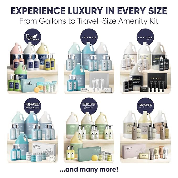 Eco Botanics Amenity Kit | Boxed Hotel Toiletries | Bulk Set .85 oz Travel Size Shampoo, Conditioner, Lotion, Body Wash & Body Bar Soap for Guest Hospitality AirBnB/Vacation Rentals | 60 sets per case