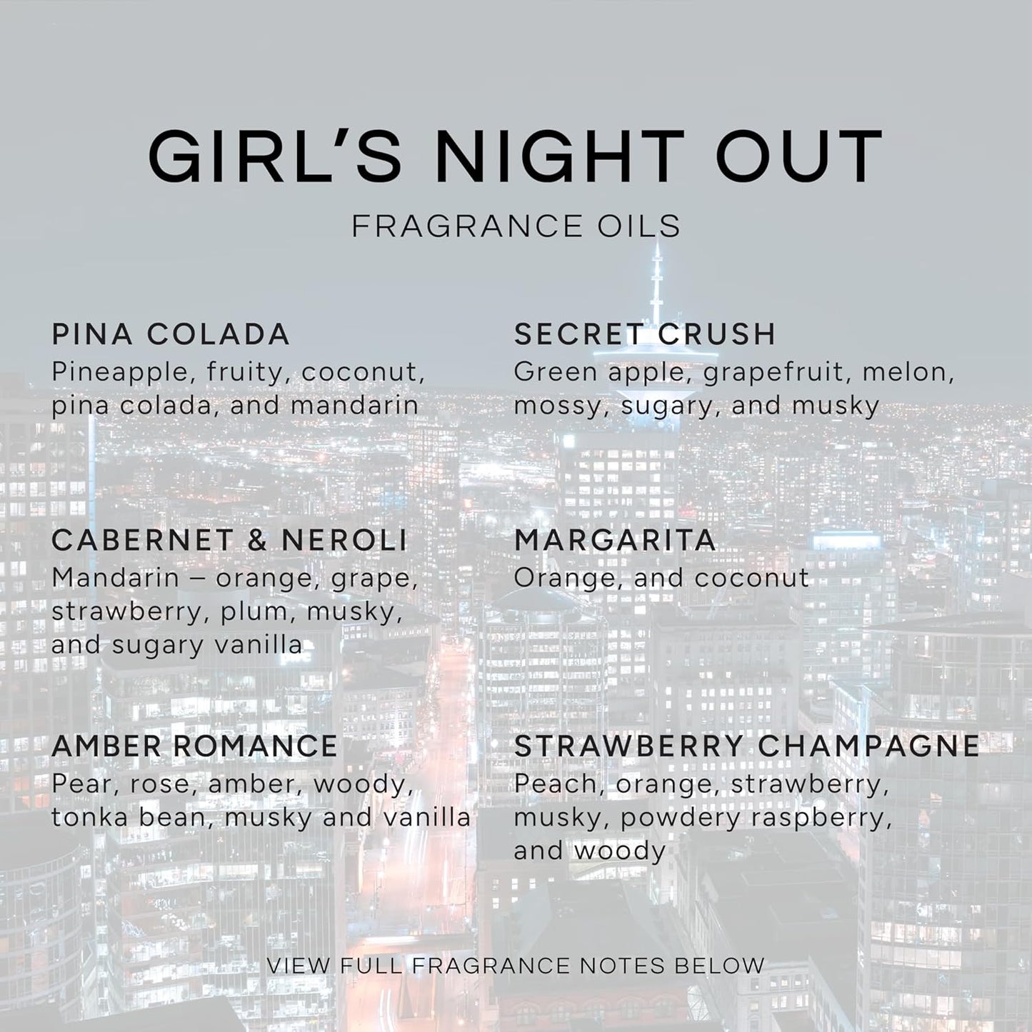 Eternal Essence Oils Girl's Night Out Set of 6 Premium Fragrance Oils - Includes Strawberry Champagne, Pina Colada, Secret Crush, Margarita, Amber Romance, and Cabernet & Neroli Scented Oils - 10ML