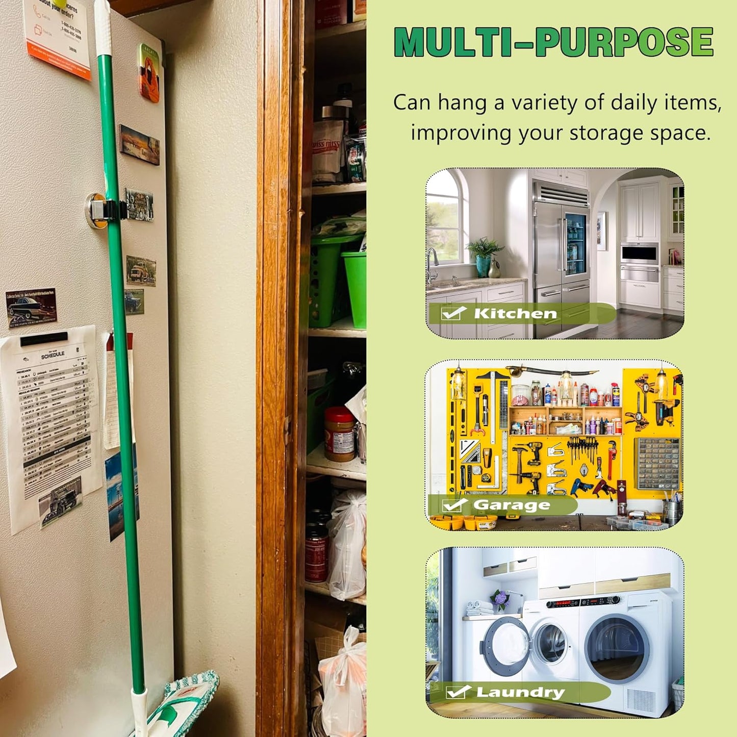 ULIBERMAGNET Magnetic Mop Broom Holder,Heavy Duty Movable Magnetic Tools Holder,2 Pack Anti-slip Magnet Mounted Utility Storage Shovel,Rake,Brush,Yard Tools in Kitchen,Laundry Room,Bathroom,House