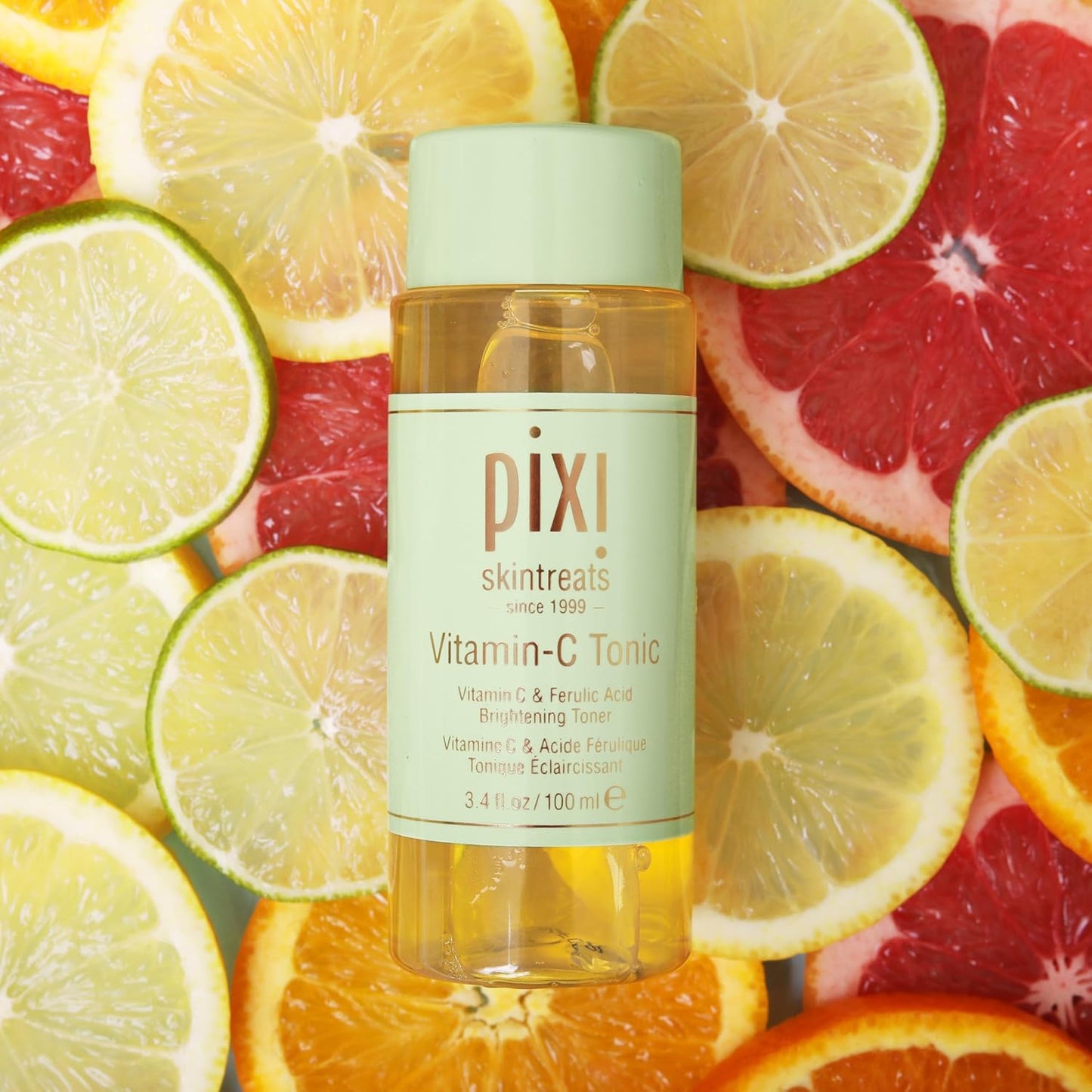 Pixi Vitamin-C Tonic,Brightening & Soothing Facial Toner, Boost Skin Luminosity, Infused with Vitamin-C & Ferulic Acid, Alcohol Free Daily Toner, 100ml / 3.4fl oz Travel Size Skin Care