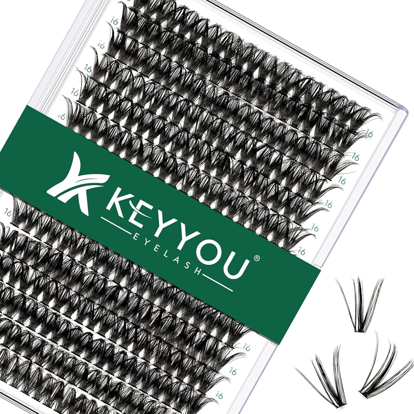 Lash Clusters 300pcs Individual Lashes 50D 0.07C Curl 16mm DIY Eyelash Extension KEYYOU Large Tray Volume Soft&Natural Cluster Lashes(50D-0.07C,16）