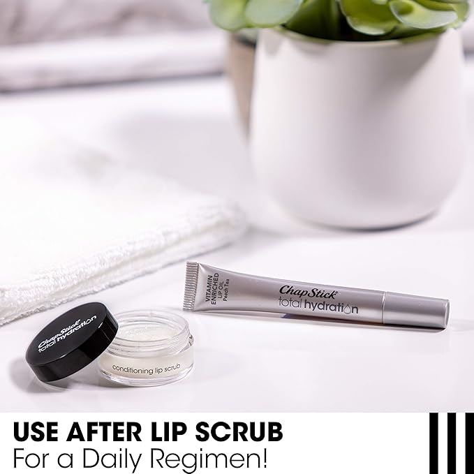 Chapstick Total Hydration Vitamin Enriched Lip Oil, Non Tinted, Vitamin c, vitamin E, Contains Omega 3 6 9, Peach Tea Flavor, 0.23 Fl Oz (Pack of 1)