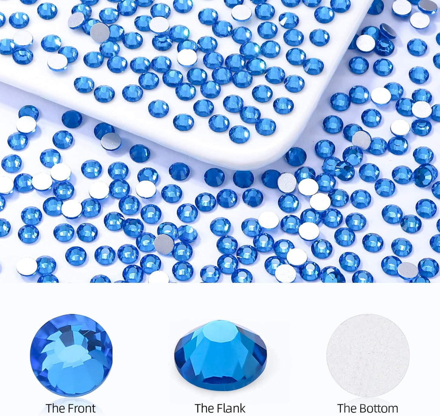 Capri Blue Flatback Rhinestones, Glass Rhinestones for Nail Art and Craft, Glue Fix, Loose Crystal Gemstones(Capri Blue, SS6, 1440pcs, 1.9-2.0mm)